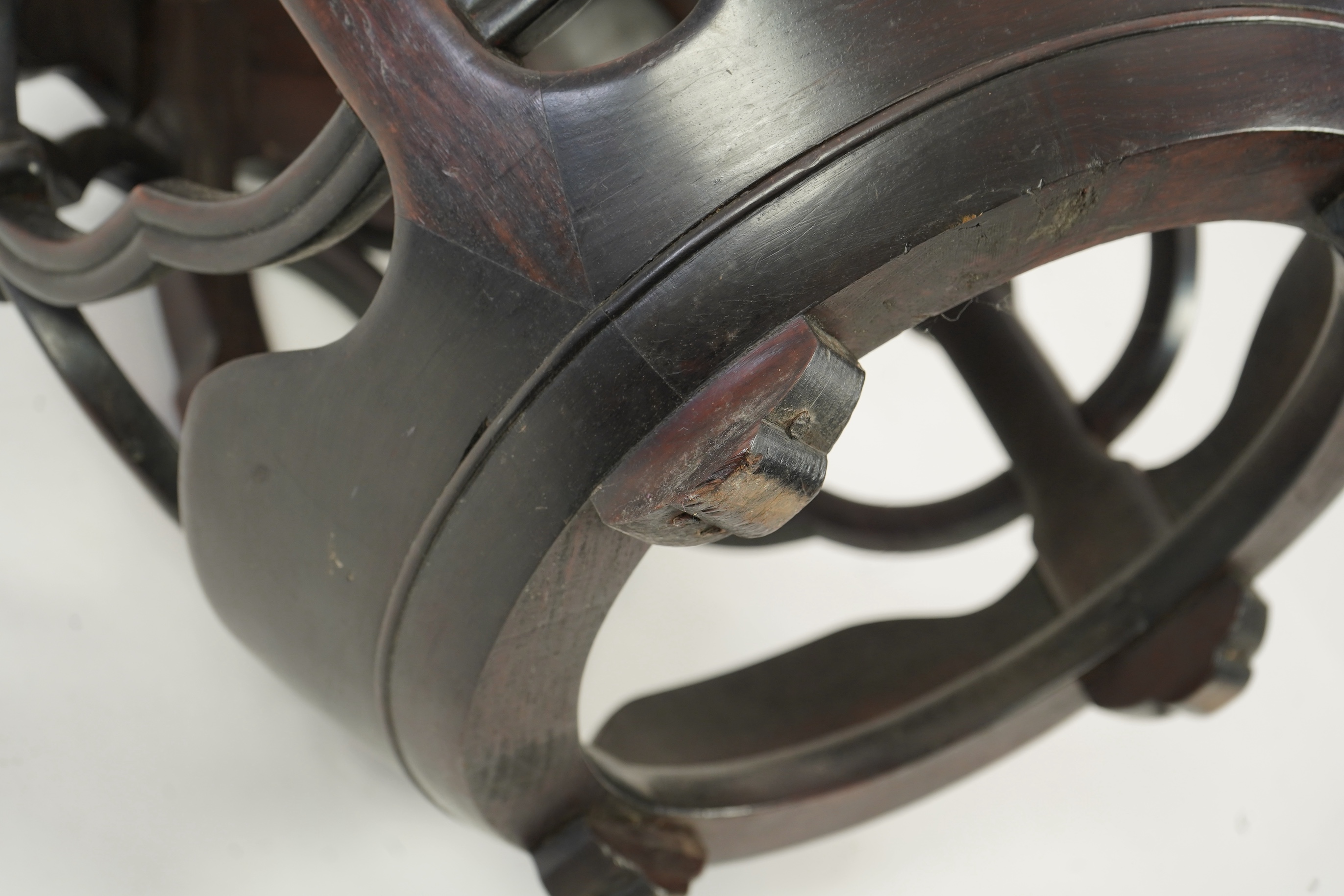 A Chinese hongmu and marble inset stool, 19th century
